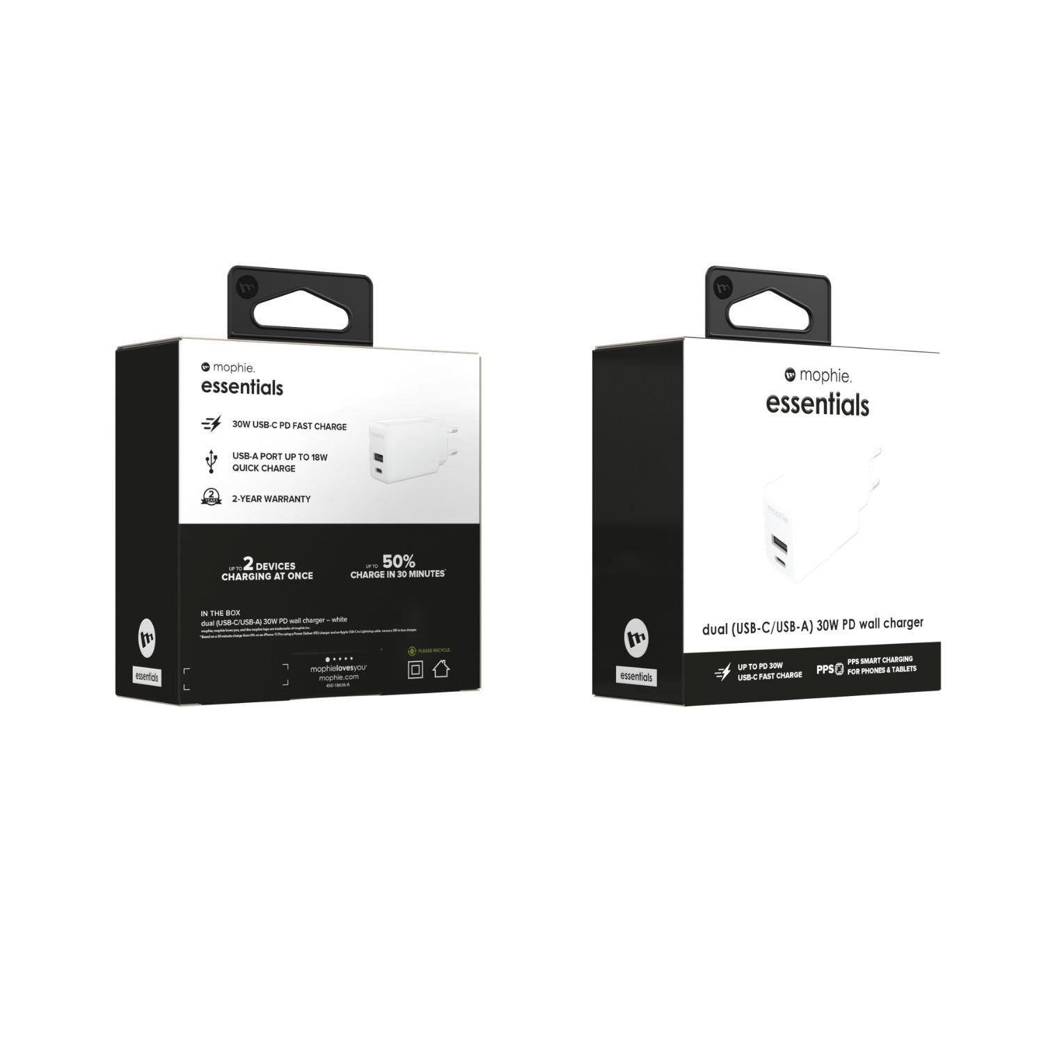 Cargador de Pared mophie essentials de 30W PD USB-C y USB-A-5