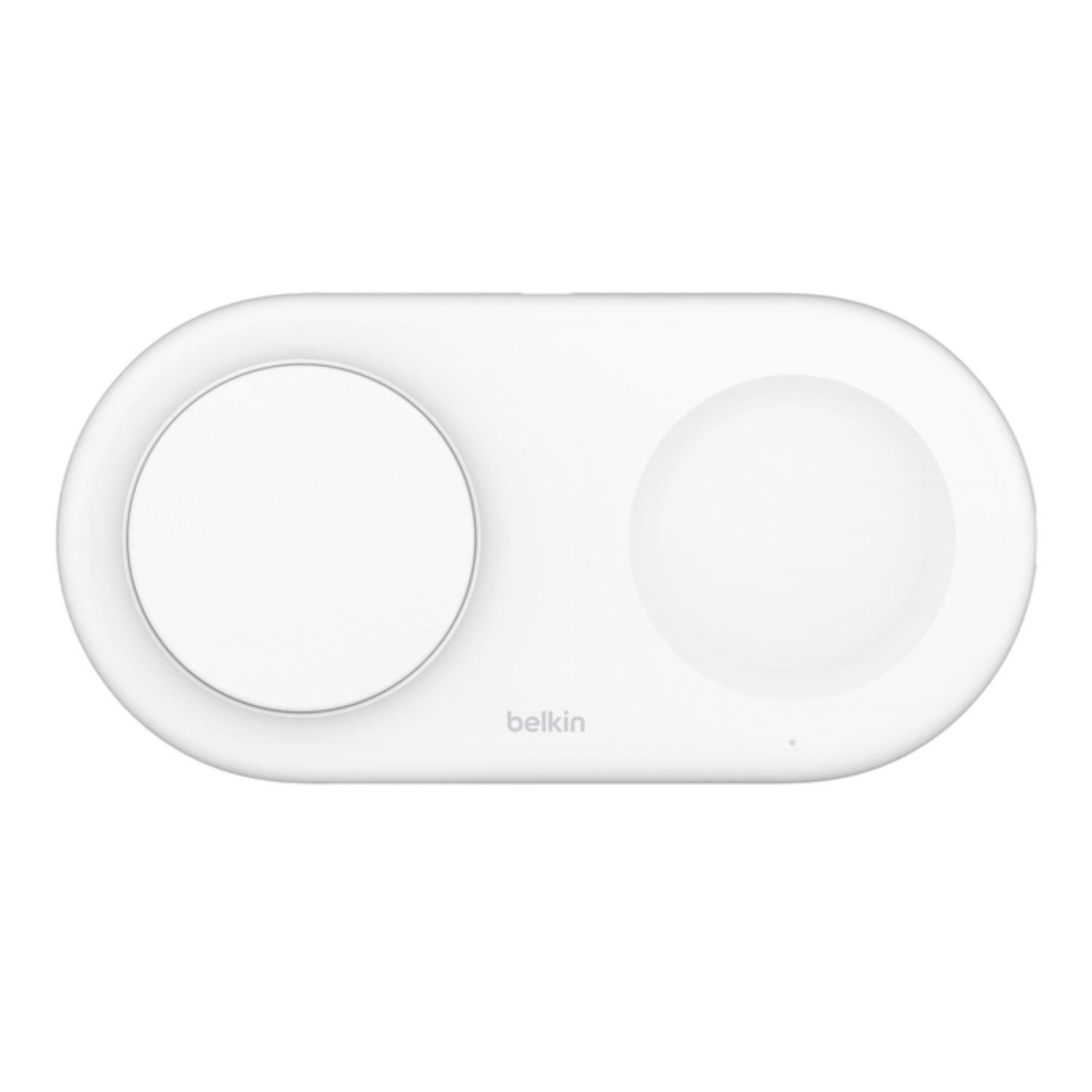 Base de carga 2 en 1 inalambrica plana Qi2 con USB-C Blanca-4