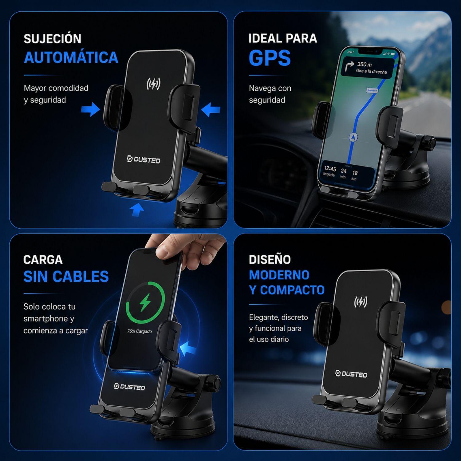 Cargador De Auto Inalámbrico 15W Dusted Negro-3