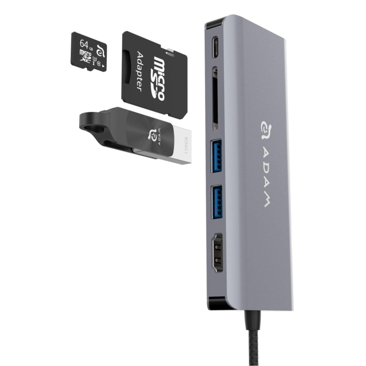 Hub Adaptador Usb-c 6 En 1 Adam Elements Gris-3