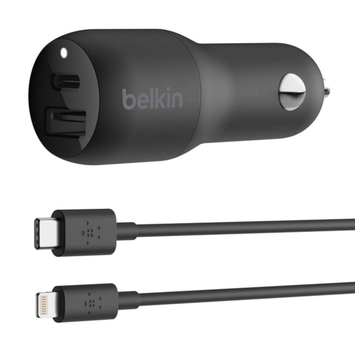 Cargador 32w Para Auto Con Cable Lightning Belkin Negro-2