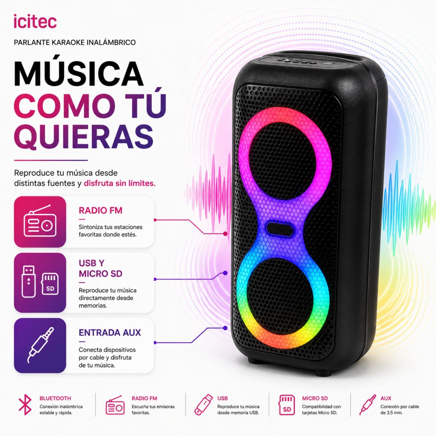 Parlante Karaoke Icitec con Luz RGB-3