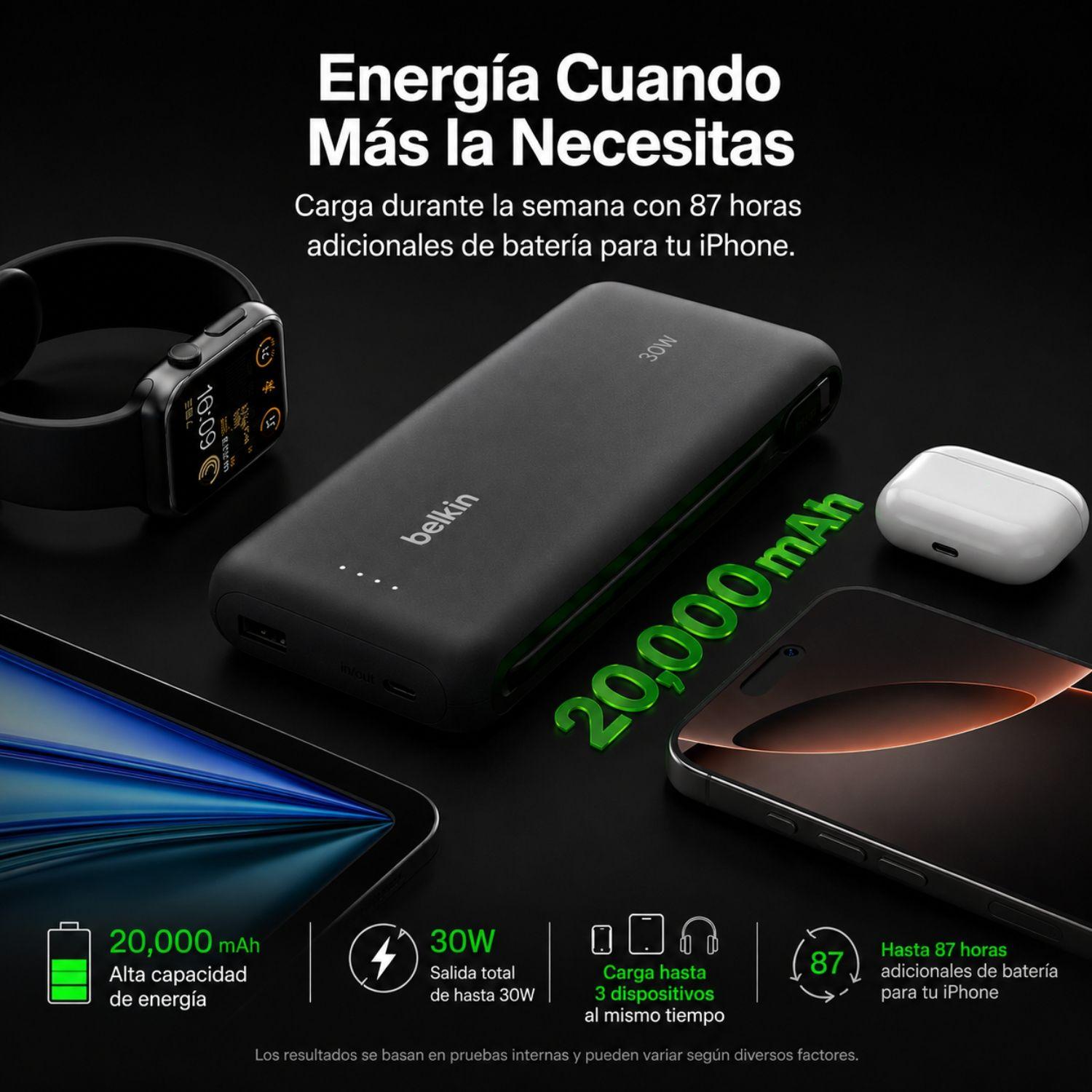 Batería 20.000 mAh 30W PD con cable USB-C Belkin-2