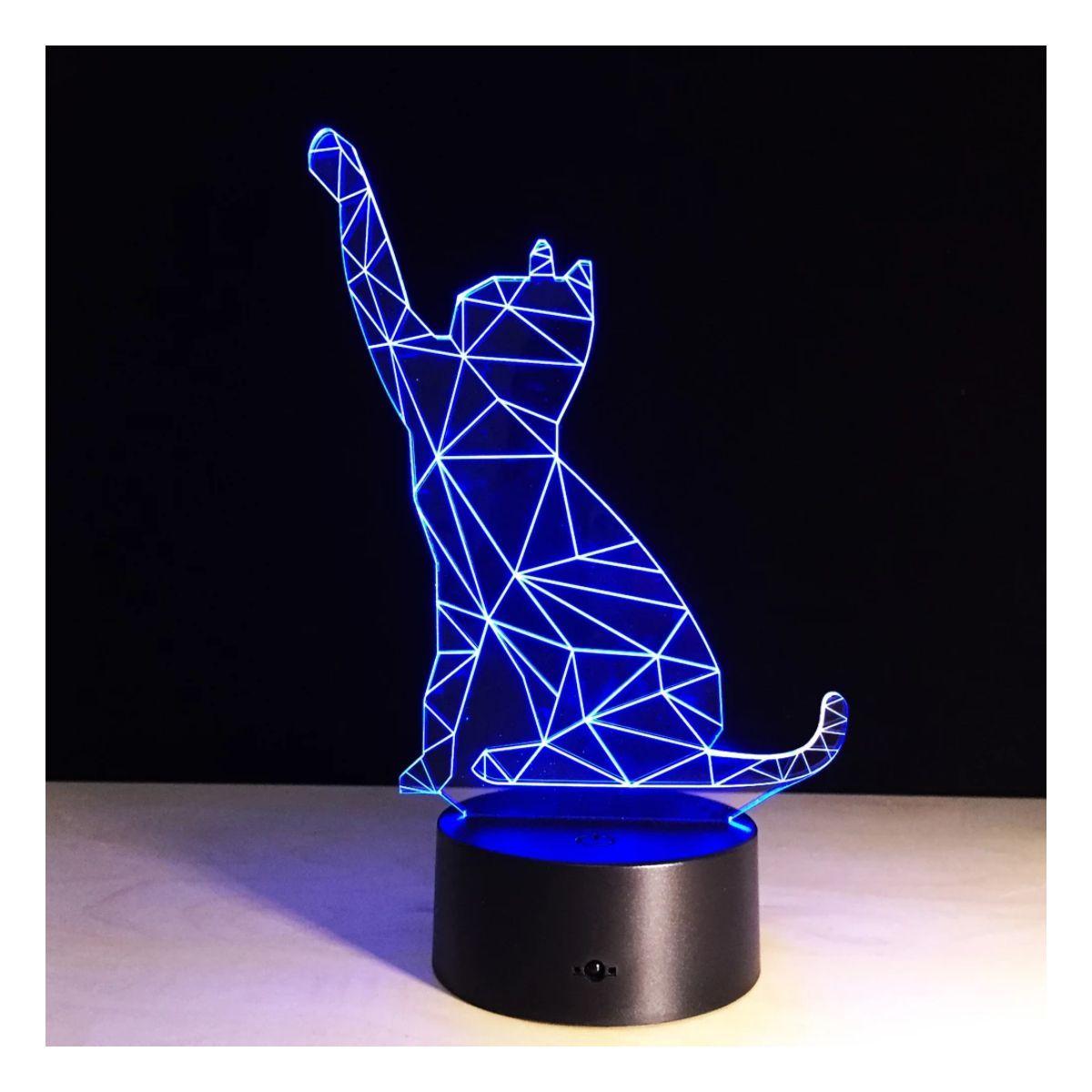 Lámpara Led 3d Gato Patita Base Negra con App-2