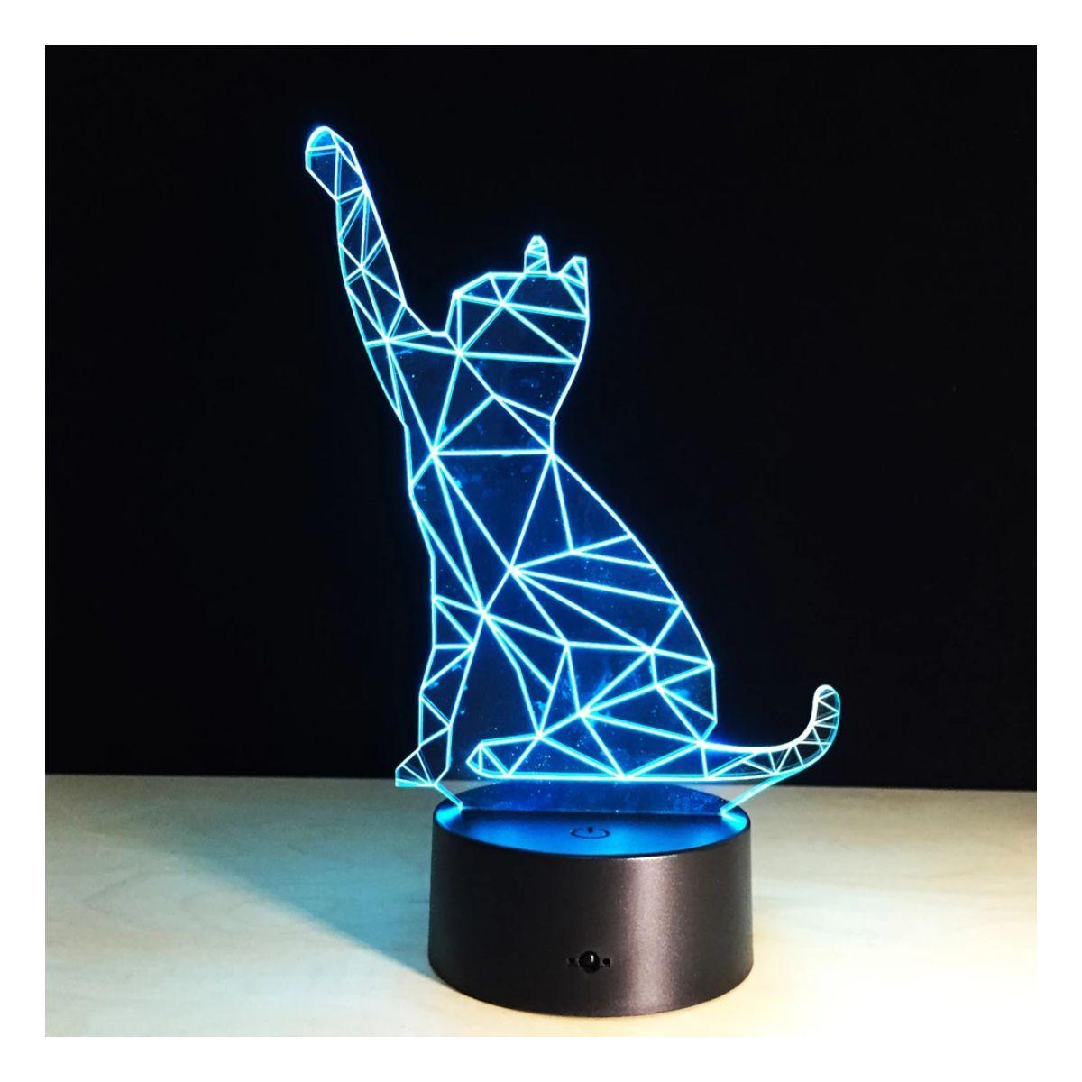 Lámpara Led 3d Gato Patita Base Negra con App-3