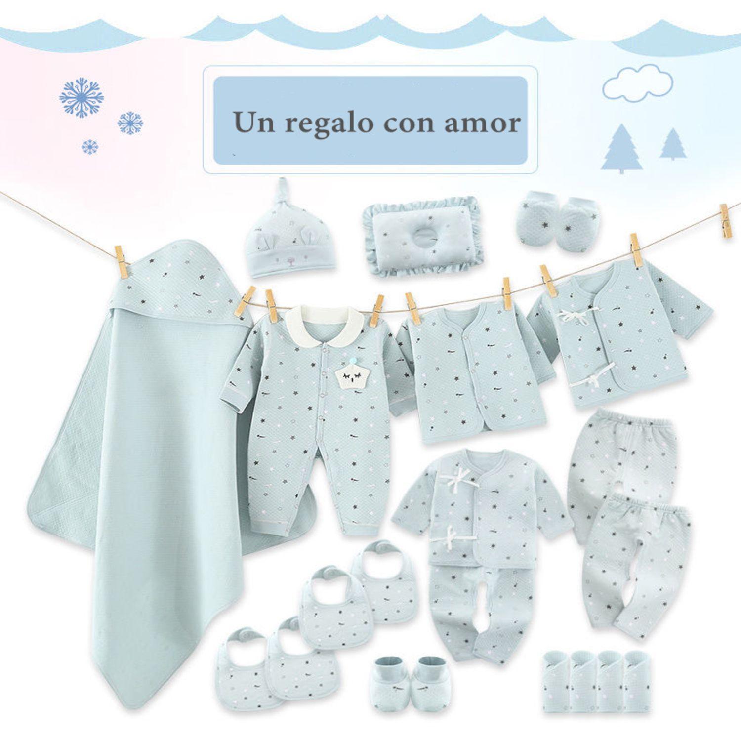Pack Ajuar Bebé Ropa Algodón 24 Piezas Celeste Lubabycas-2