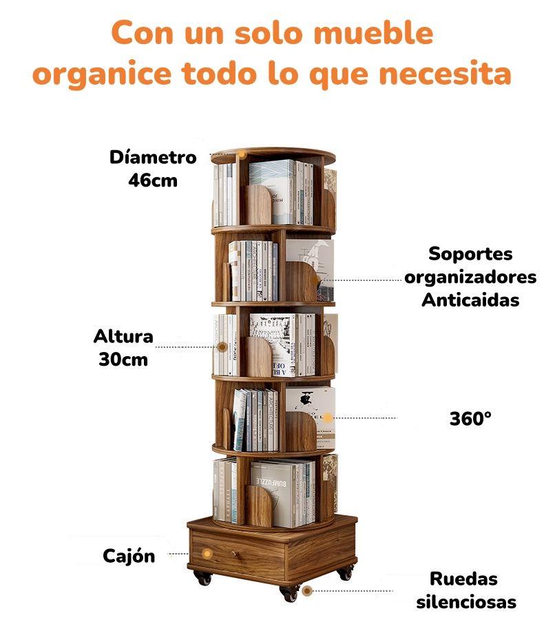 Biblioteca Giratoria 360 Librero Organizador Con Cajón 173cm-2