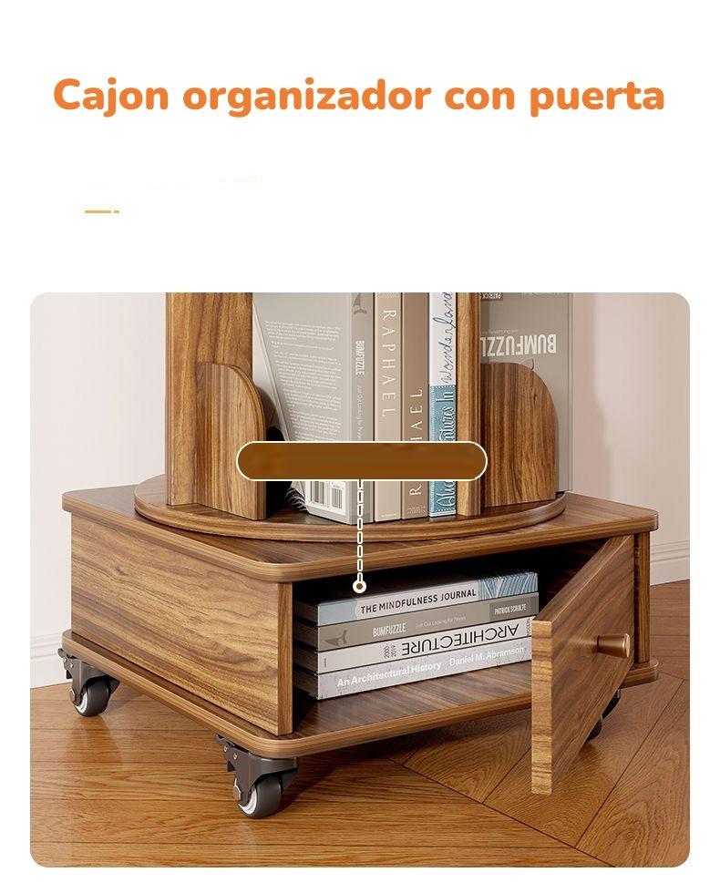 Biblioteca Giratoria 360 Librero Organizador Con Cajón 173cm-3