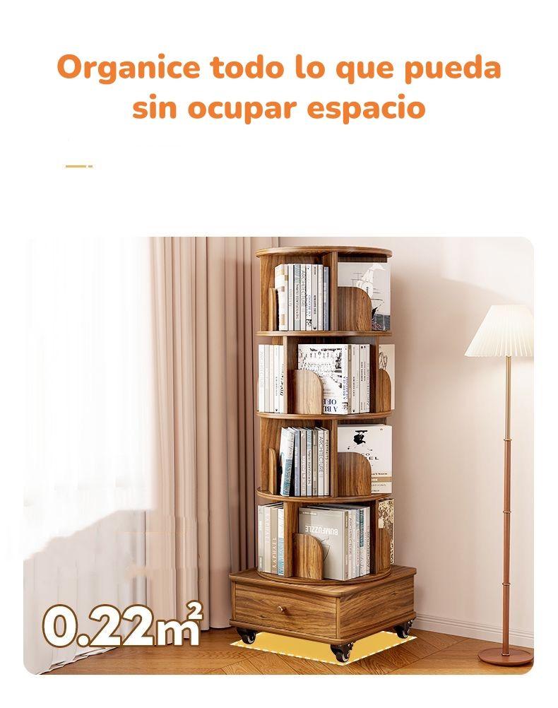 Biblioteca Giratoria 360 Librero Organizador Con Cajón 173cm-6