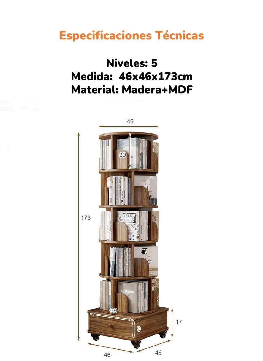 Biblioteca Giratoria 360 Librero Organizador Con Cajón 173cm-7
