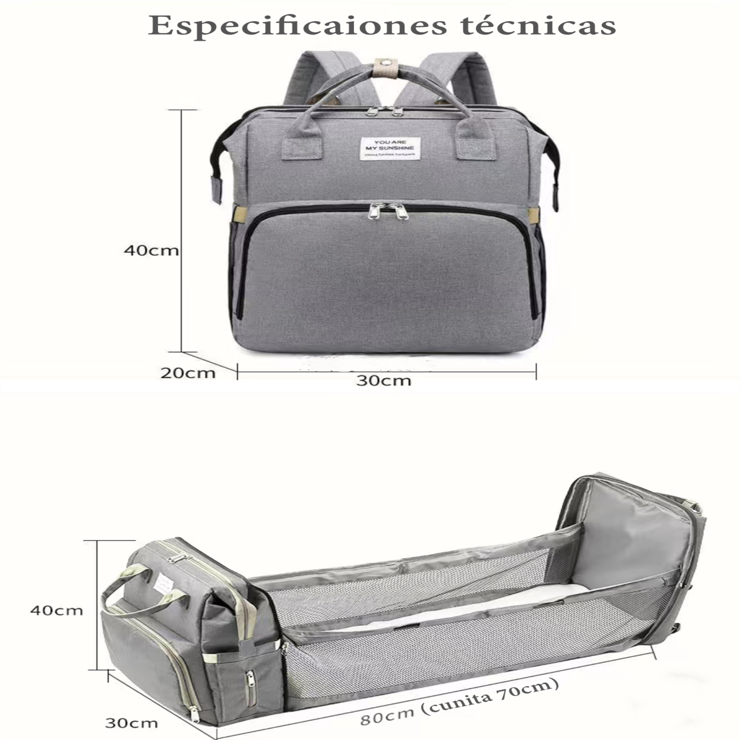 Mochila Maternal 3 En 1 Con Cunita Lubabycas Gris-4