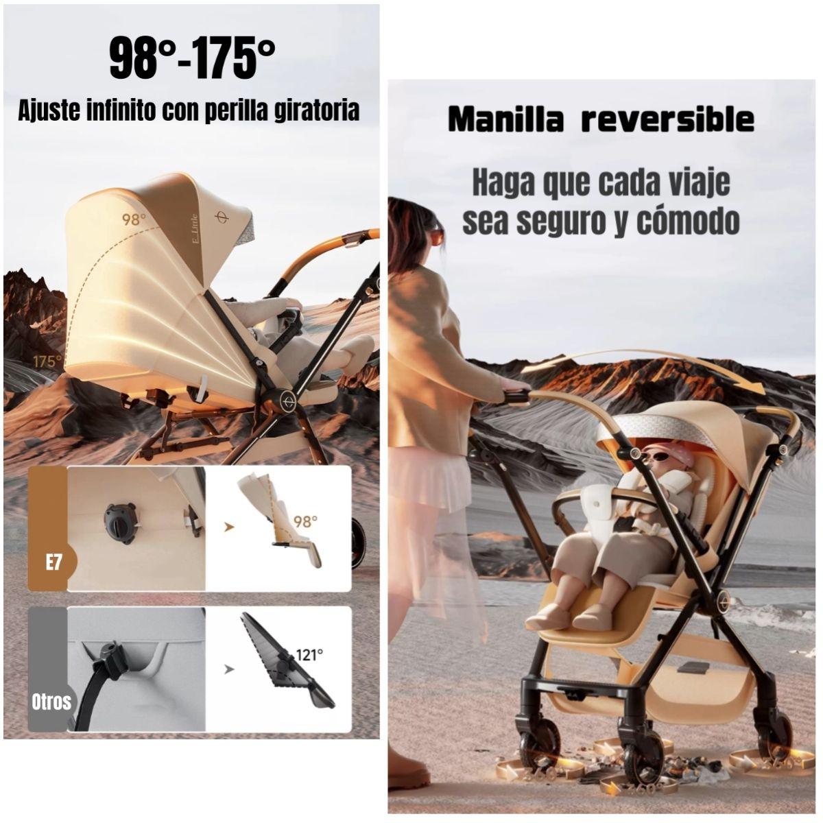 Coche De Paseo Reversible Nueva Tecnología Elittle E7 Negro-4
