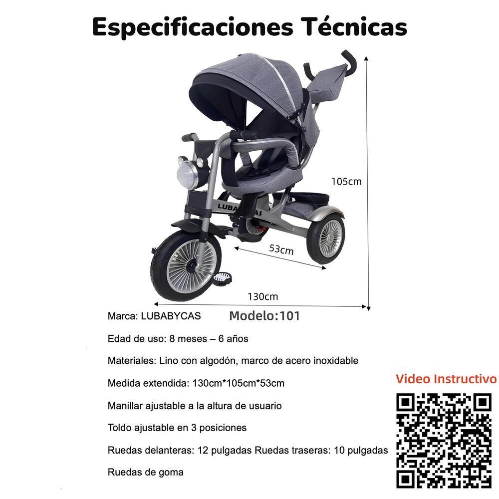 Triciclo Multifuncional 360° Con Luces Lubabycas Púrpura-7