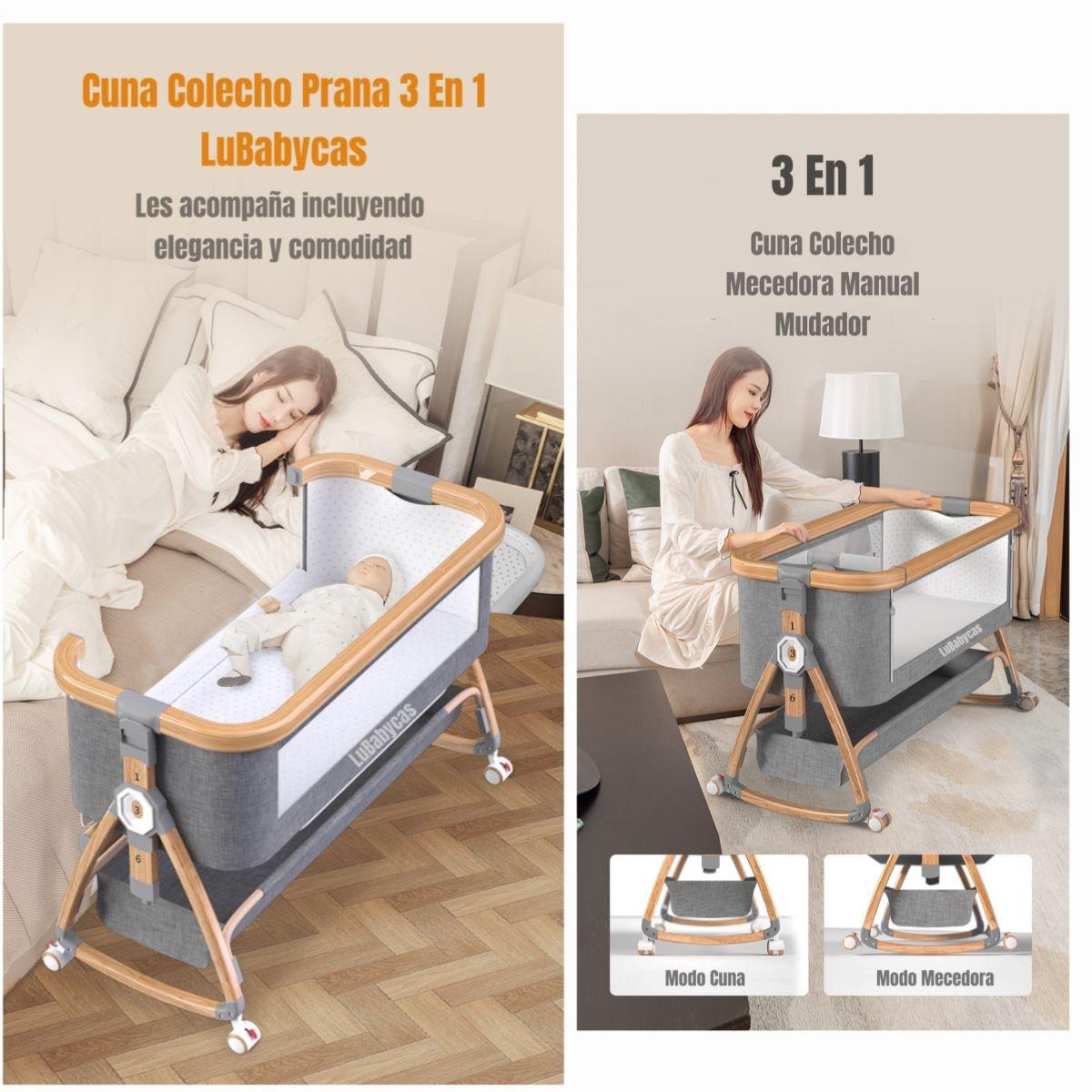 Cuna Colecho Mecedora 3 En 1 LuBabycas Rosada-2