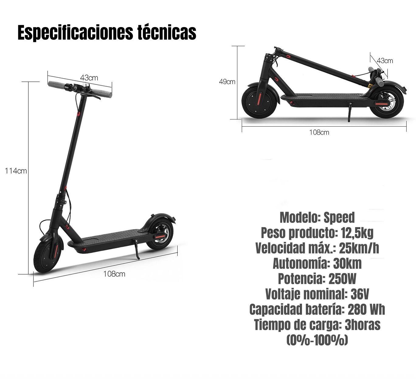 Scooter Adulto Eléctrico Con APP Plegable 30KM Negro Speed-7