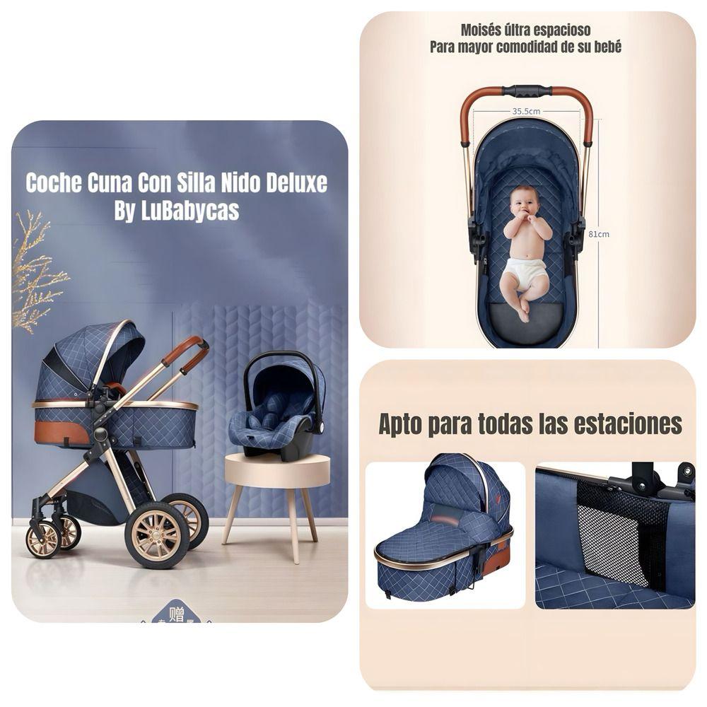 Coche Deluxe Con Silla Nido Y Accesorios Negro Lubabycas-2