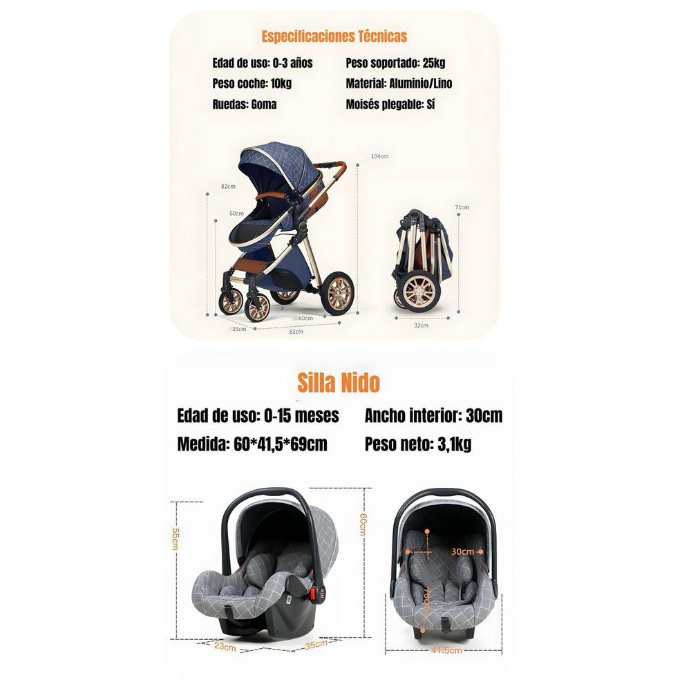 Coche Deluxe Con Silla Nido Y Accesorios Negro Lubabycas-7