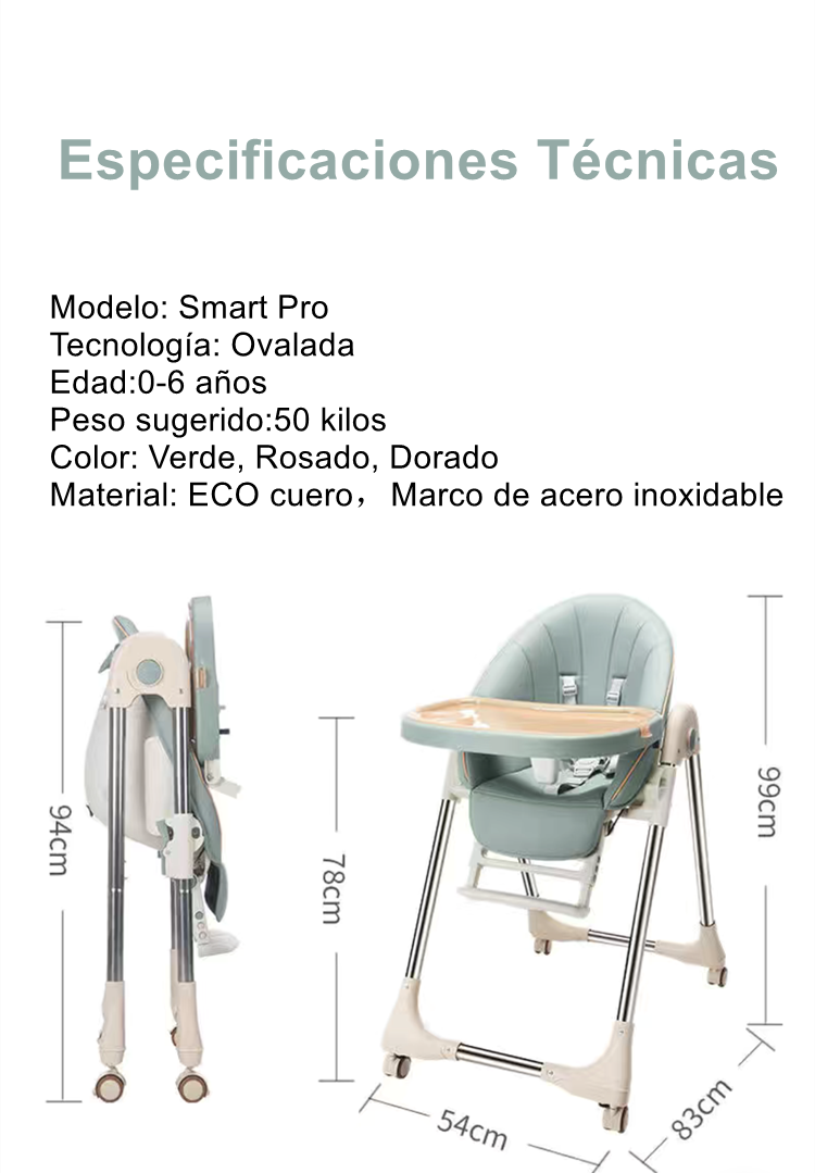 Silla De Comer Reclinable Y Plegable Crema Lubabycas-2