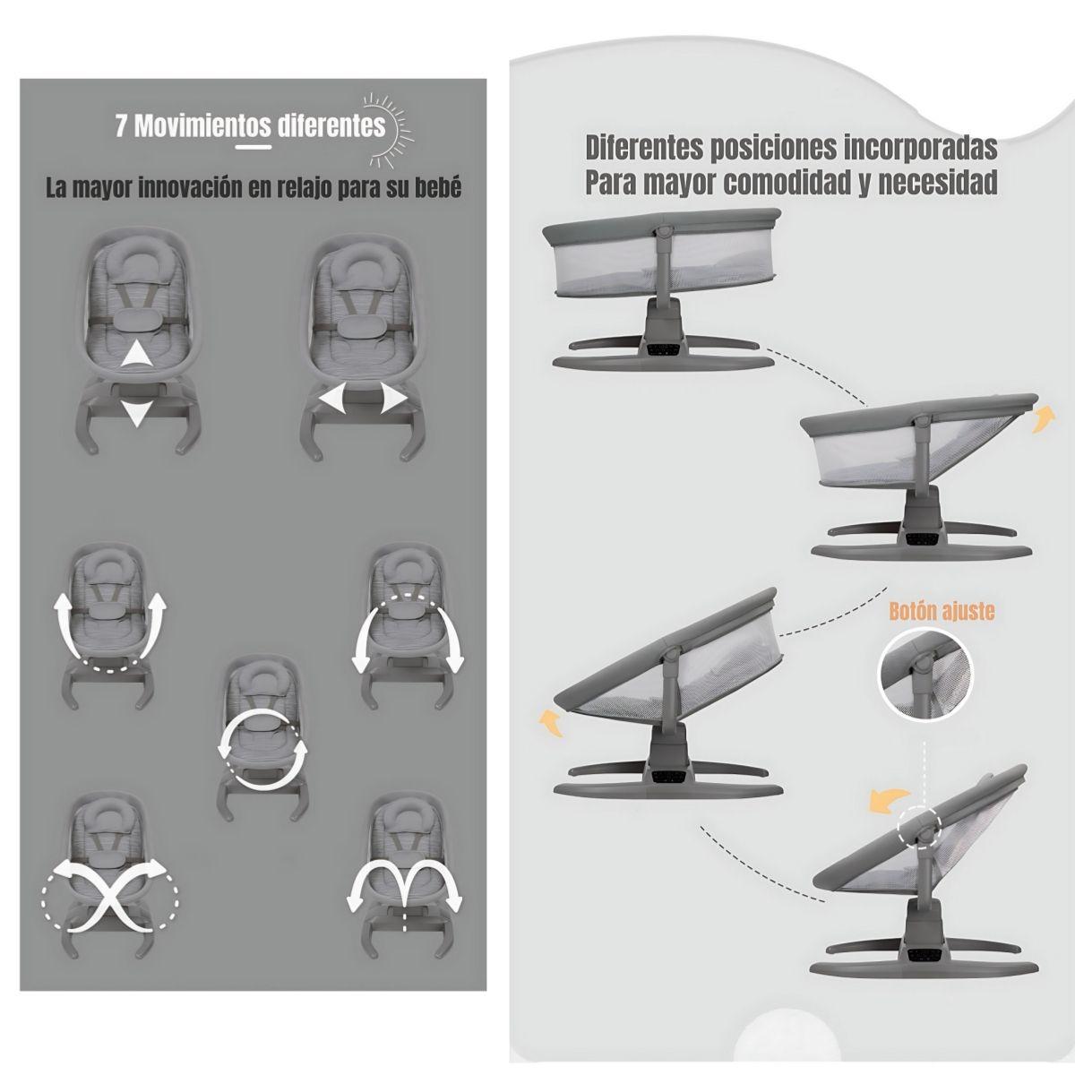 Cuna Mecedora Eléctrica 2 En 1 Mastela Gris LuBabycas-5