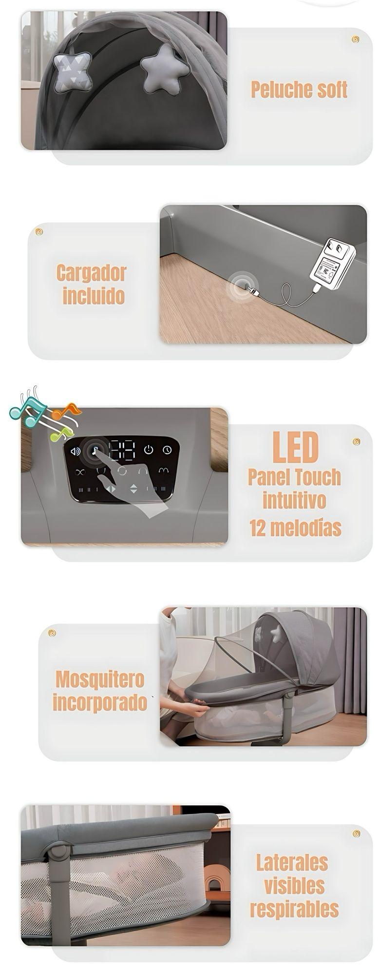 Cuna Mecedora Eléctrica 2 En 1 Mastela Gris LuBabycas-6