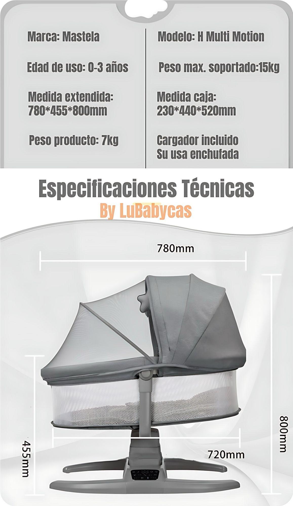 Cuna Mecedora Eléctrica 2 En 1 Mastela Gris LuBabycas-7