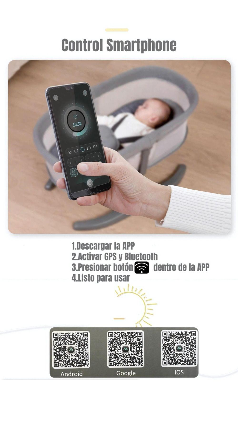 Cuna Mecedora Eléctrica 2 En 1 Mastela Gris LuBabycas-5