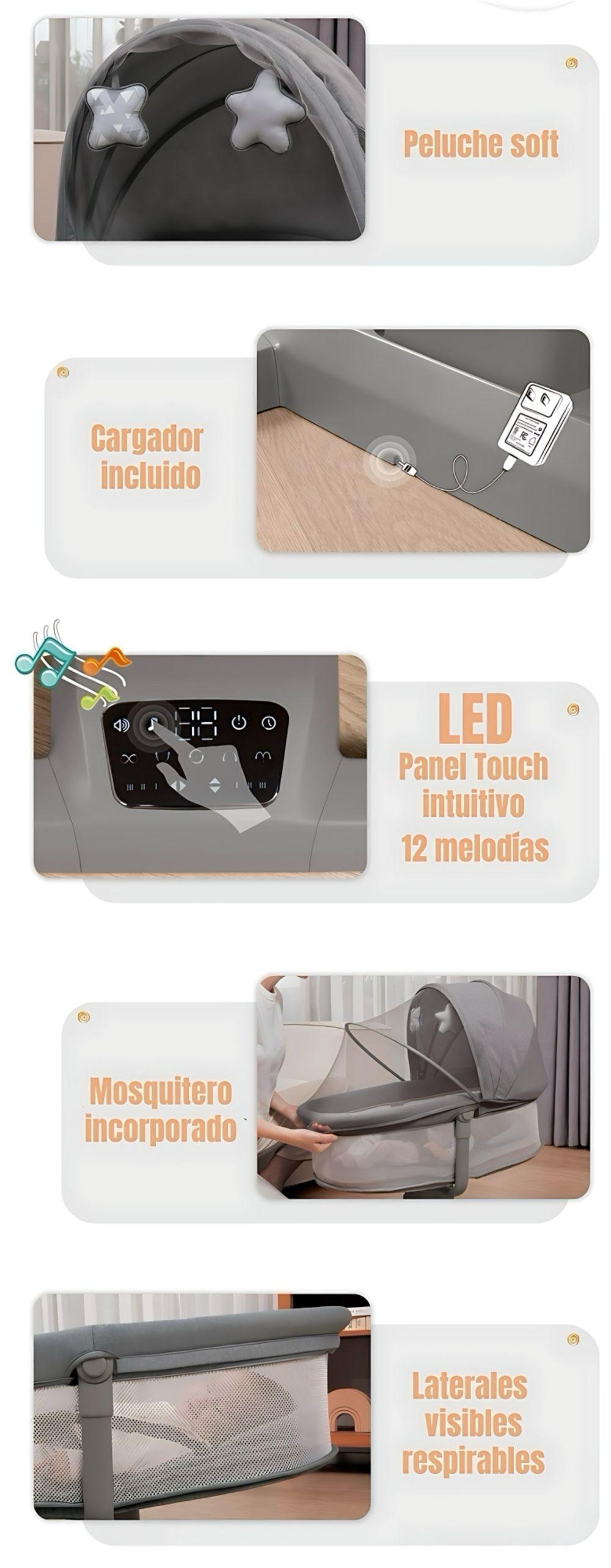 Cuna Mecedora Eléctrica 2 En 1 Mastela Gris LuBabycas-7