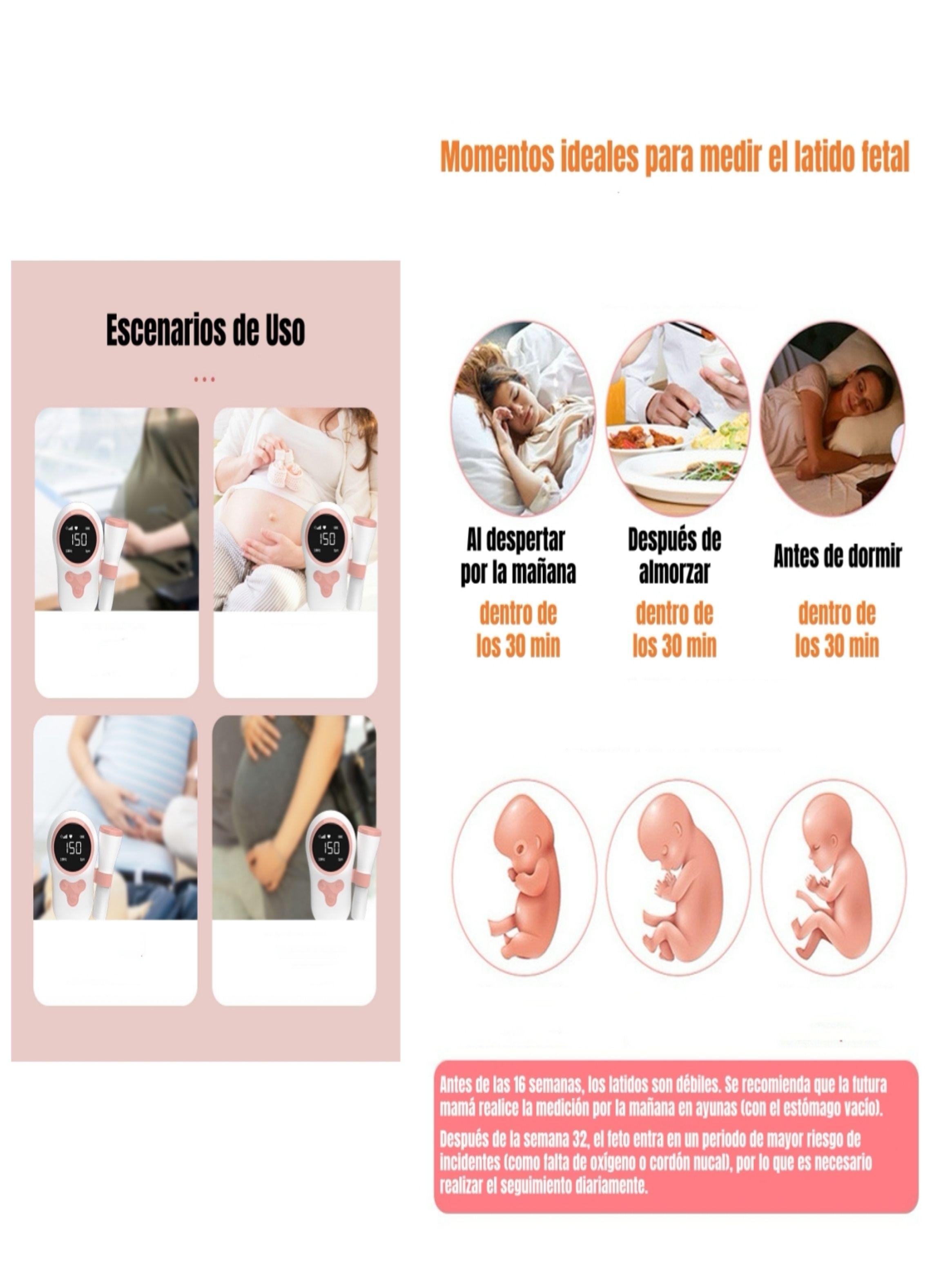 Monitor Fetal Doppler Latidos Corazón Bebé Gris LuBabycas-7