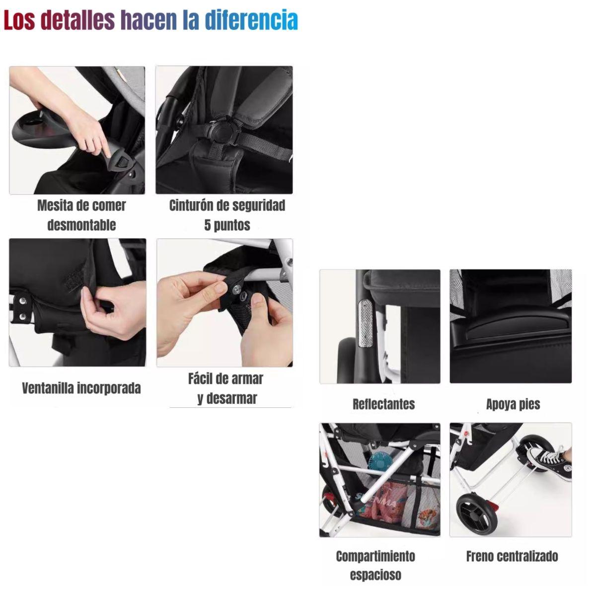 Coche Doble Duo Reclinable Plegable Gris By LuBabycas-6
