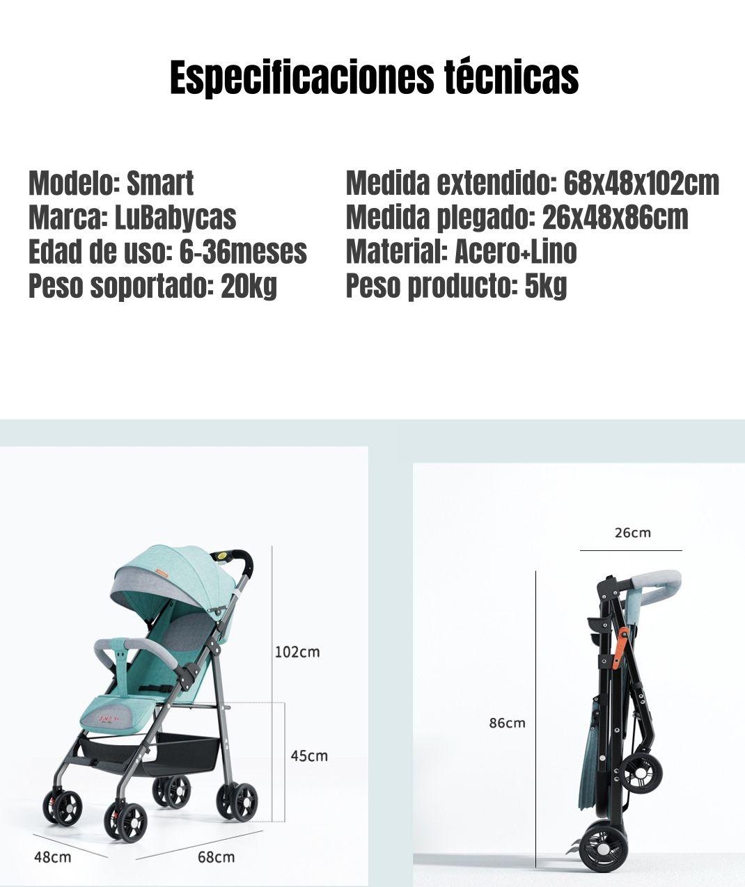 Coche De Paseo Reclinable Liviano Smart Negro LuBabycas-7