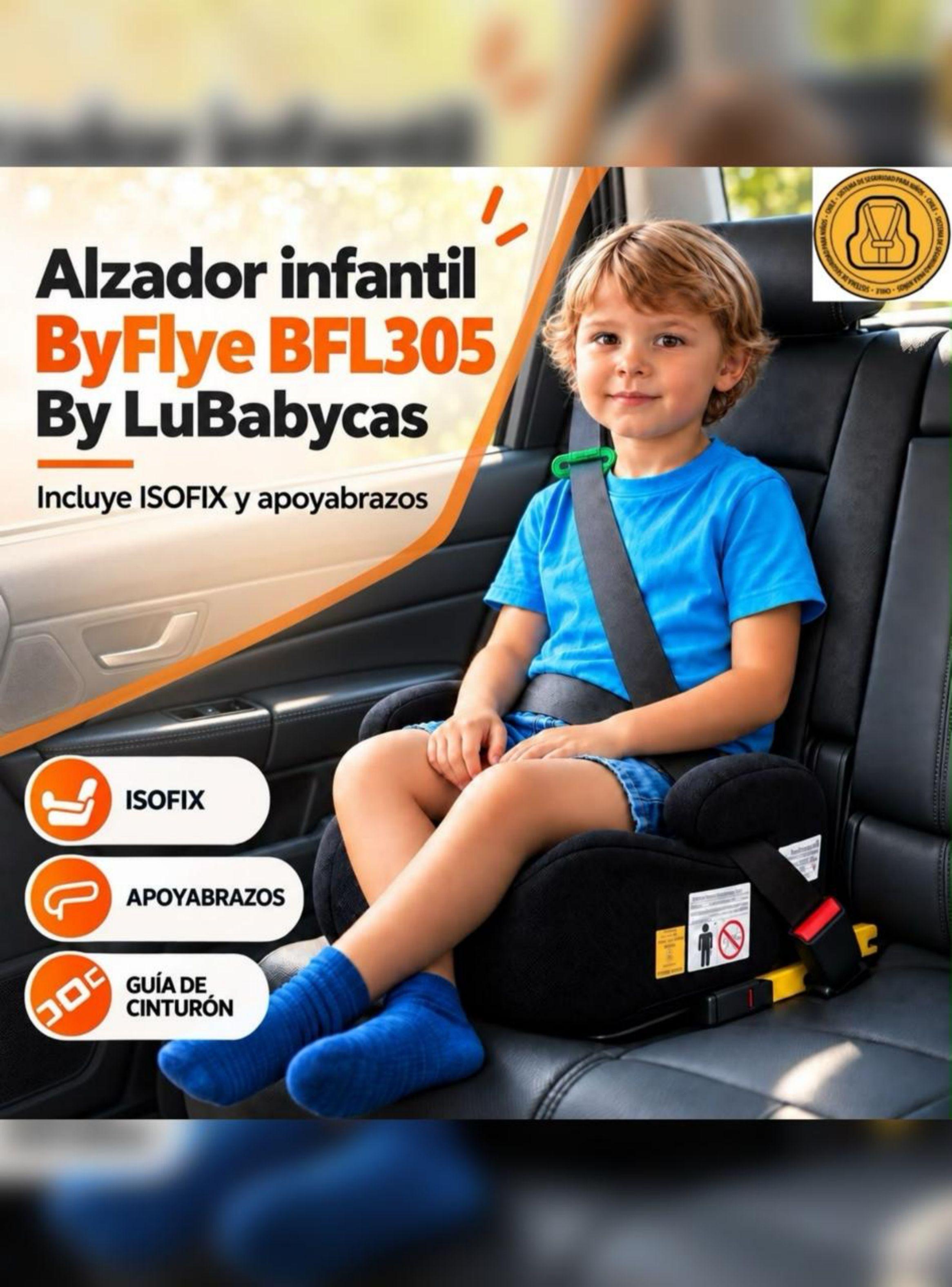 Silla Auto Alzador ISOFIX Posa Vaso BFL305 Negra LuBabycas-2