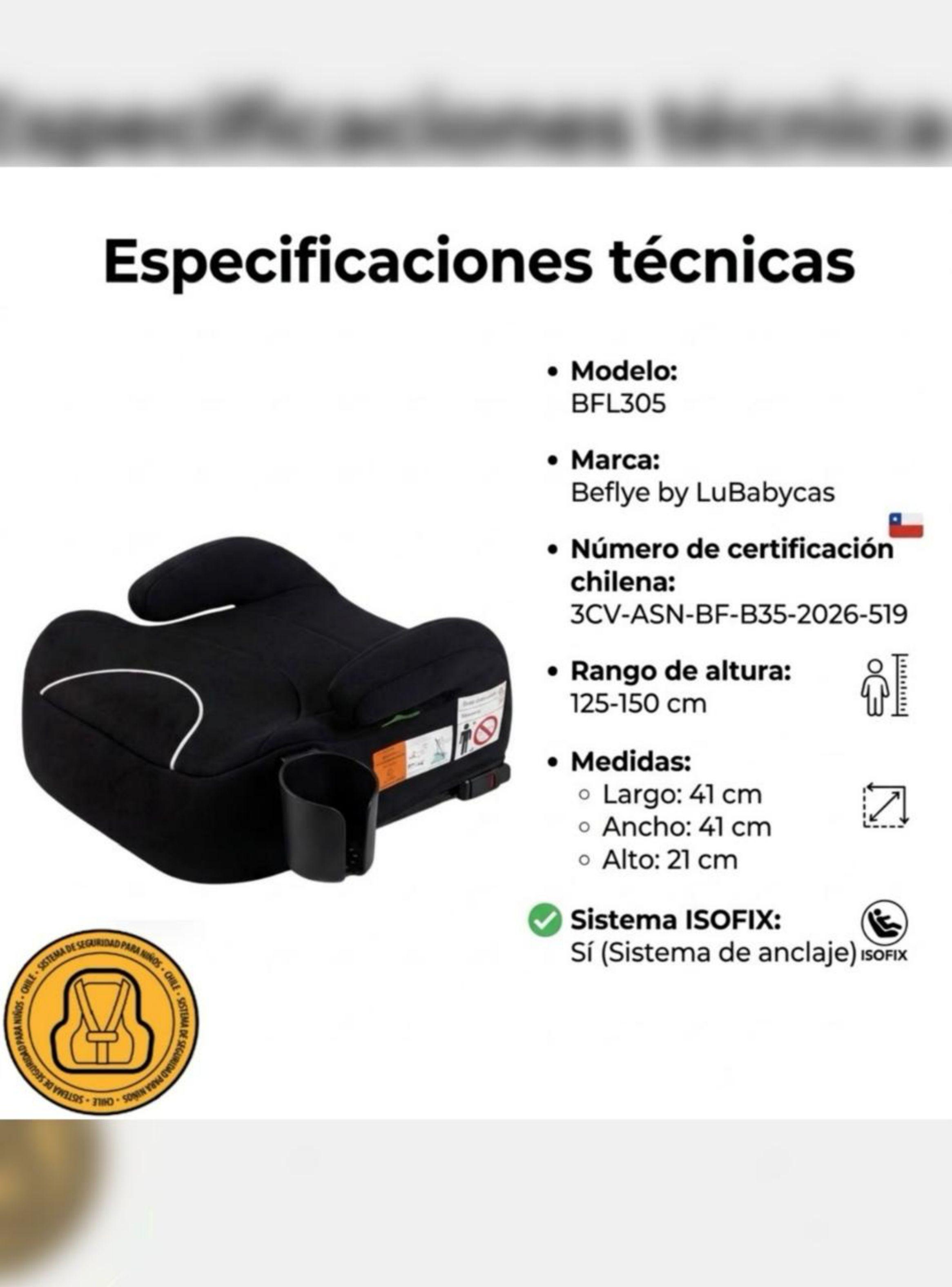 Silla Auto Alzador ISOFIX Posa Vaso BFL305 Negra LuBabycas-8