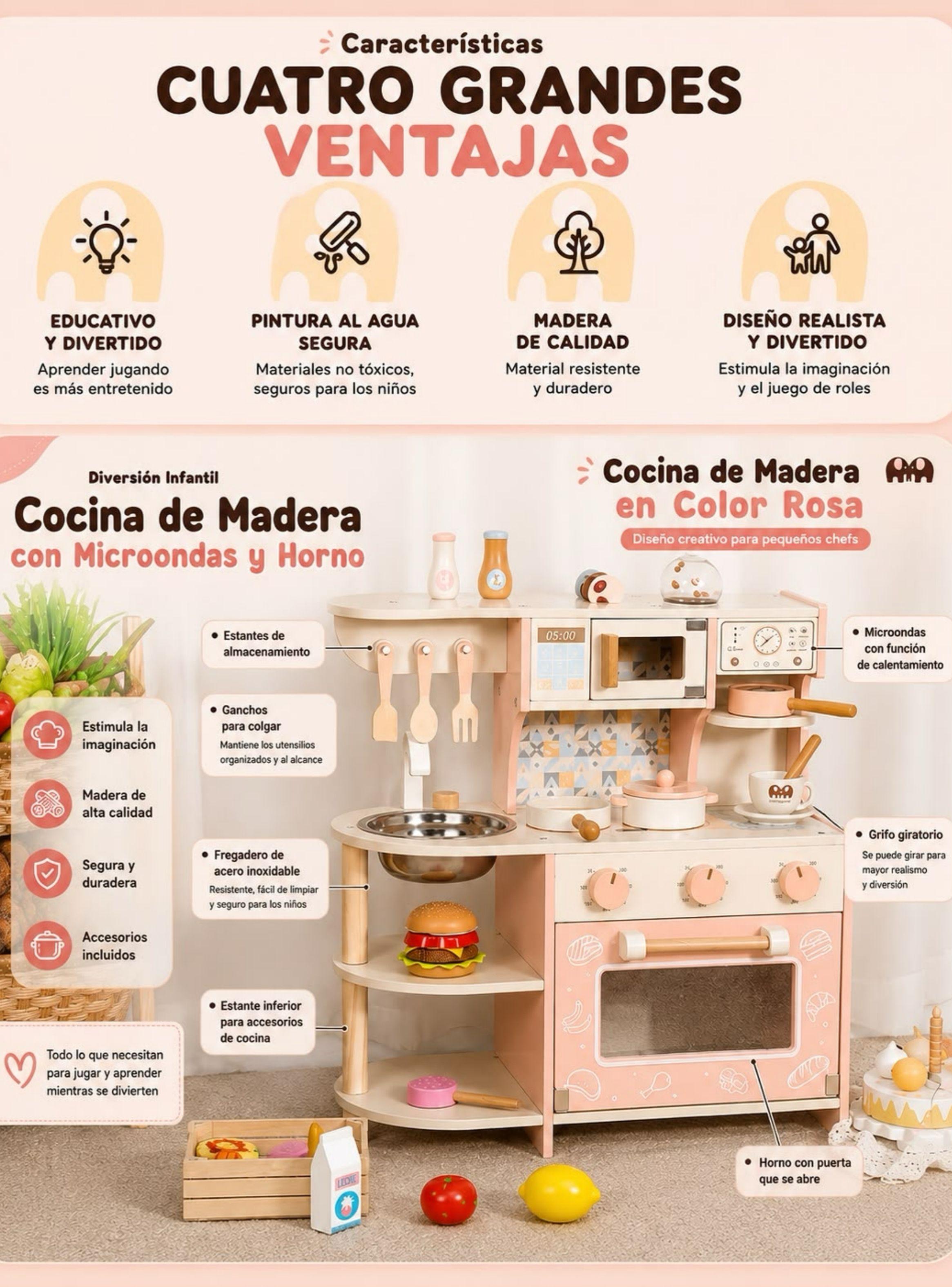 Cocina De Juguete Infantil Niños Madera Master LuBabycas-5