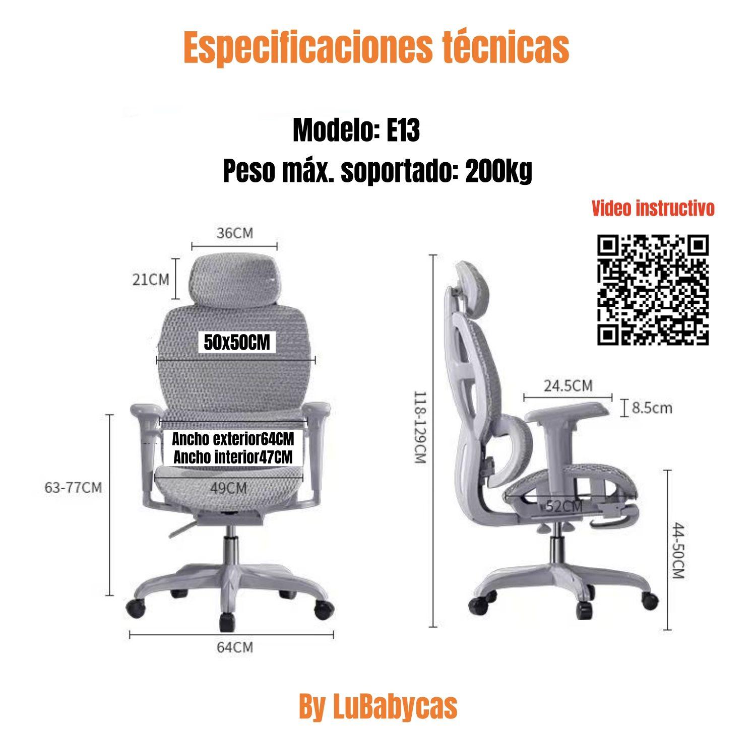 Silla De Escritorio Reclinable Premium E13 Gris LuBabycas-7