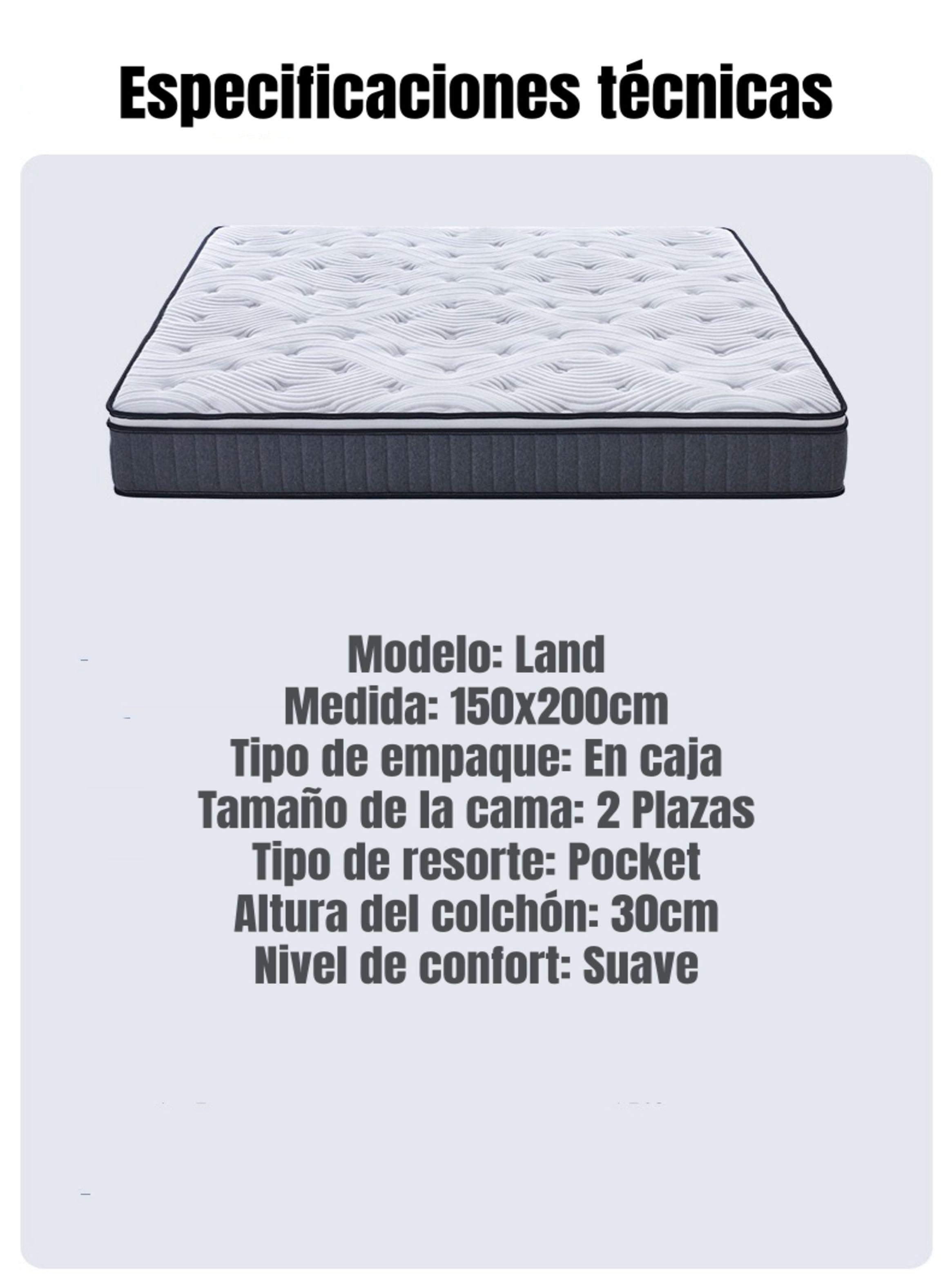 Colchón 2 Plazas Comprimido Land Pocket 150x200x30cm-8