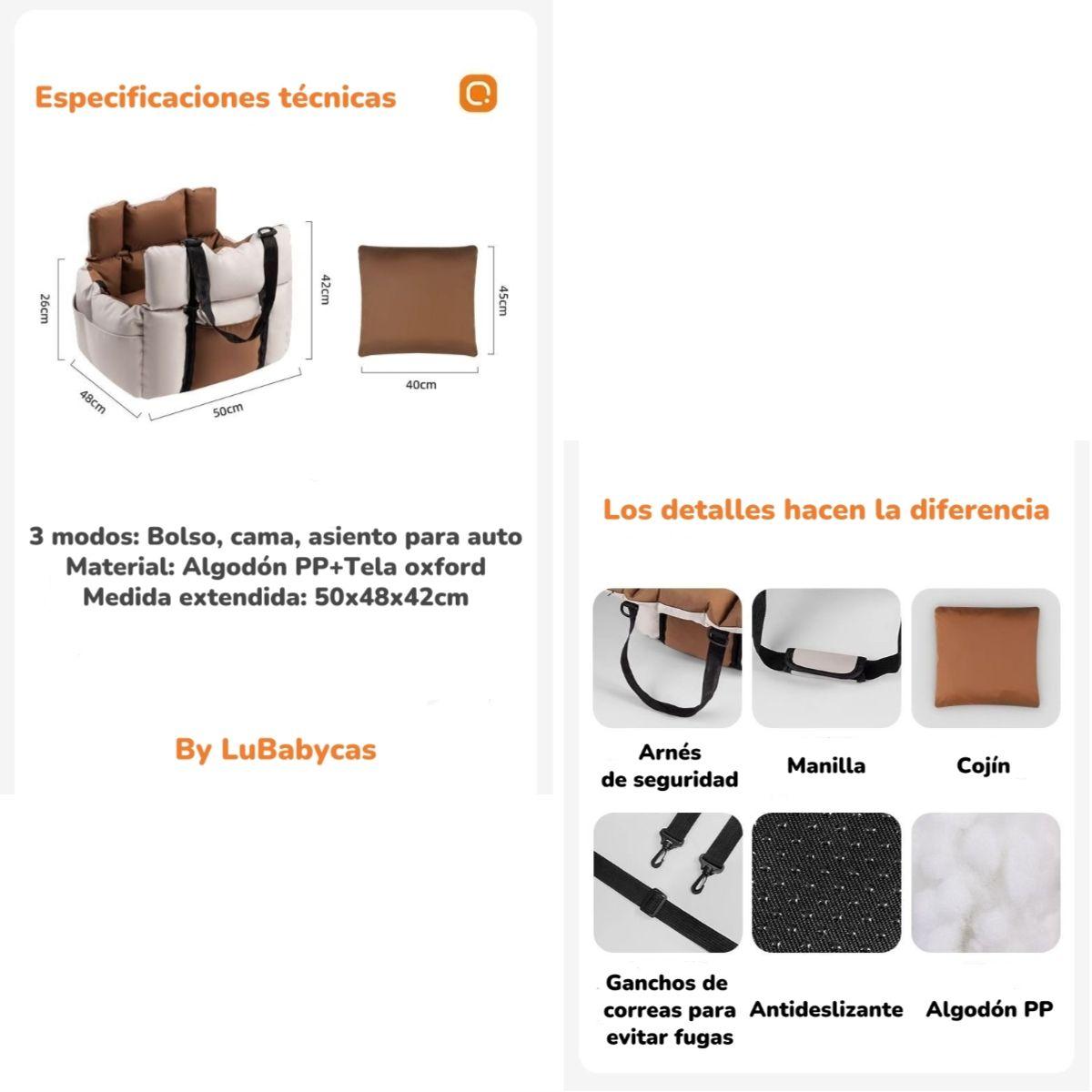 Bolso De Asiento Portatil Transportador 3 En 1 Mascota Auto-7