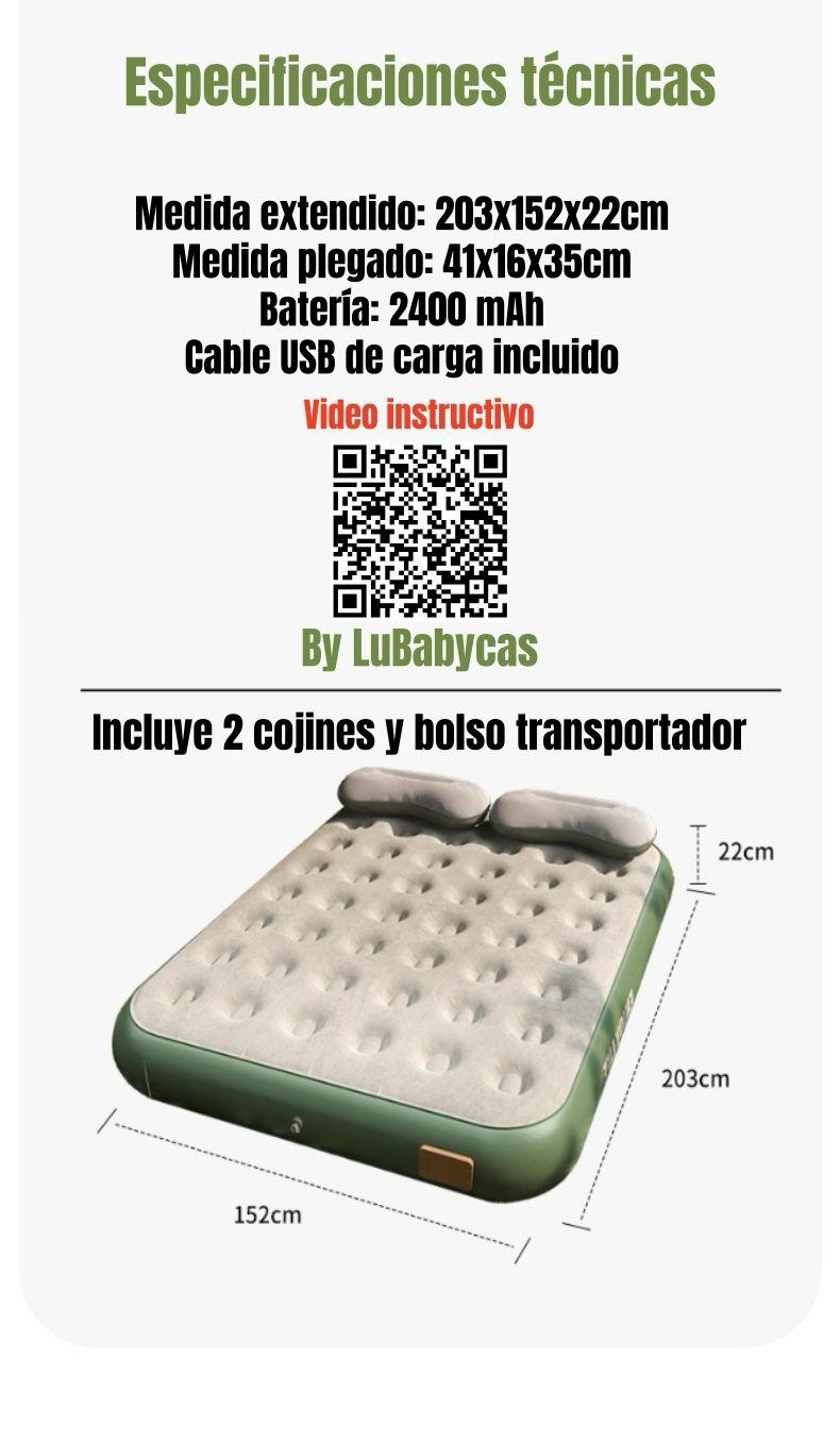 Colchón Cama Inflable Eléctrico Con Cojín Bolso 2 Plazas-7