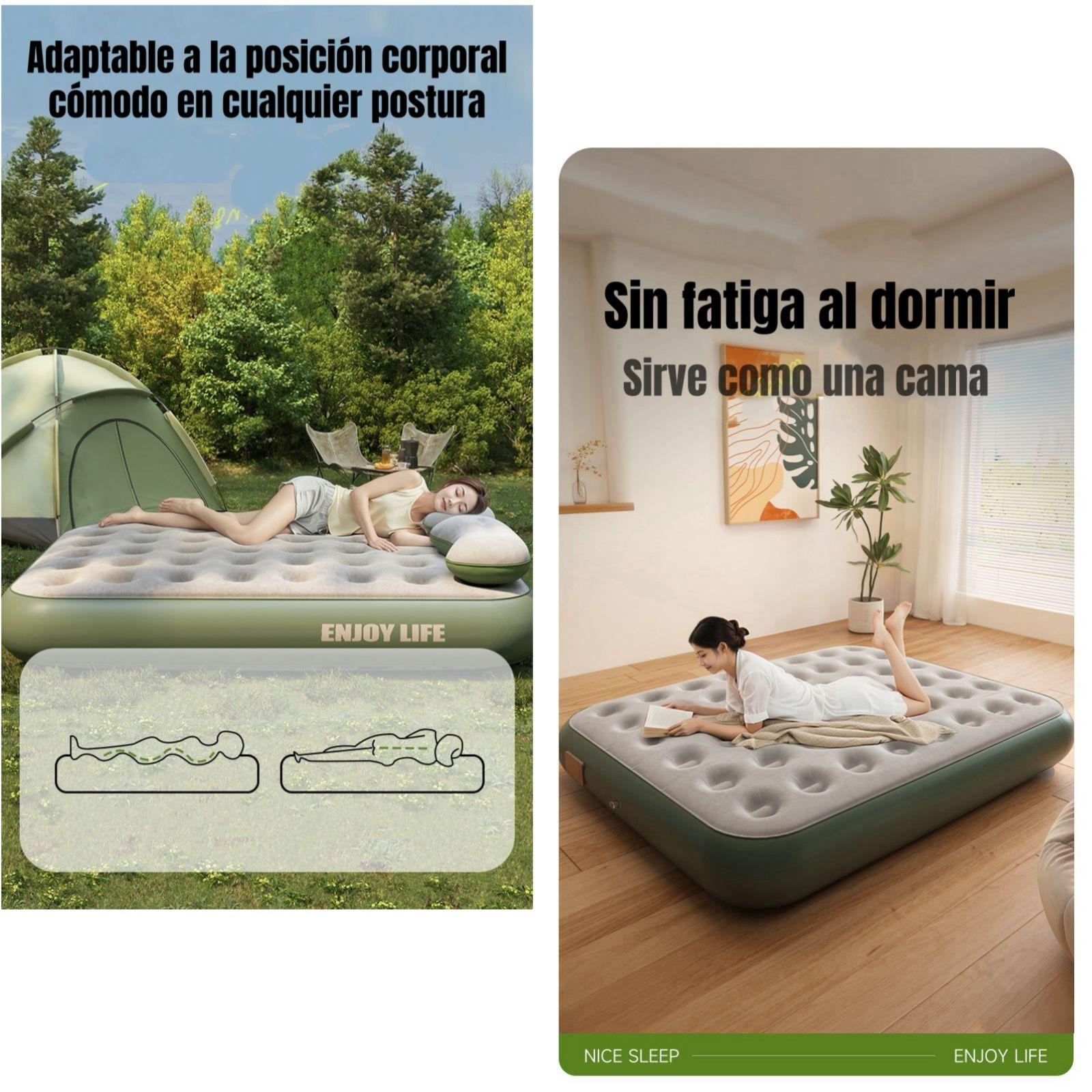 Colchón Cama Inflable Eléctrico Con Cojín Bolso 2 Plazas-5