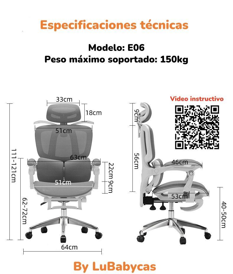 Silla De Escritorio Reclinable Reposapies E06Negra LuBabycas-7