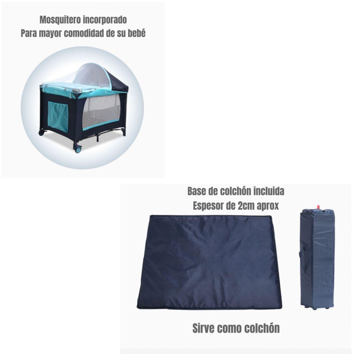 Cuna Corral Con Mudador Mosquitero Colchón Azul LuBabycas-3