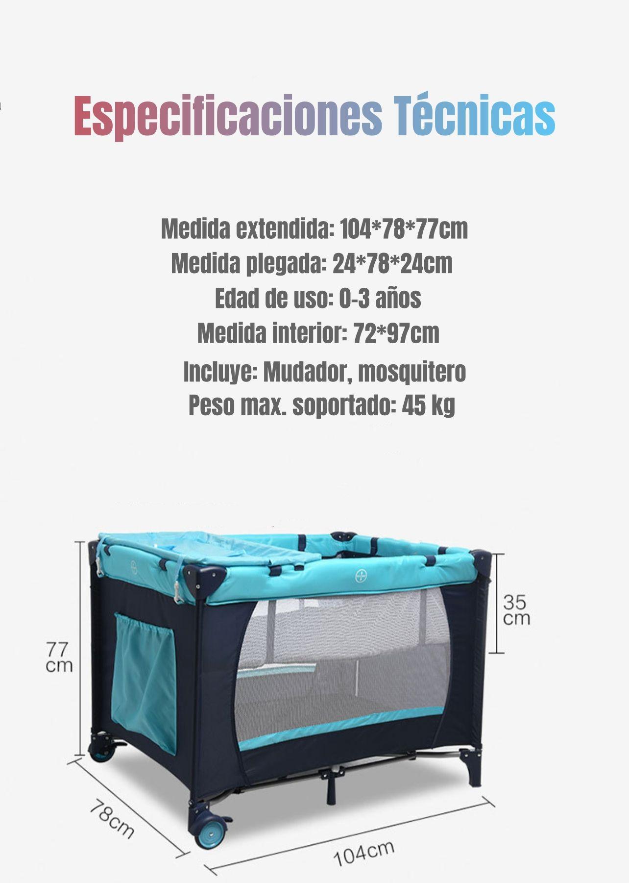 Cuna Corral Con Mudador Mosquitero Colchón Azul LuBabycas-7