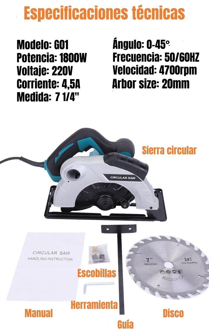 Sierra Circular Eléctrica Con Láser 7-1/4" 1800W G01-7