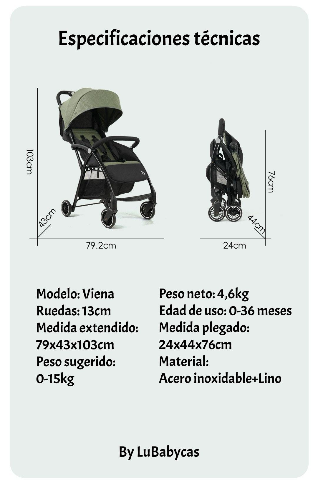 Coche De Paseo Últra Compacto Liviano Viena Gris LuBabycas-7