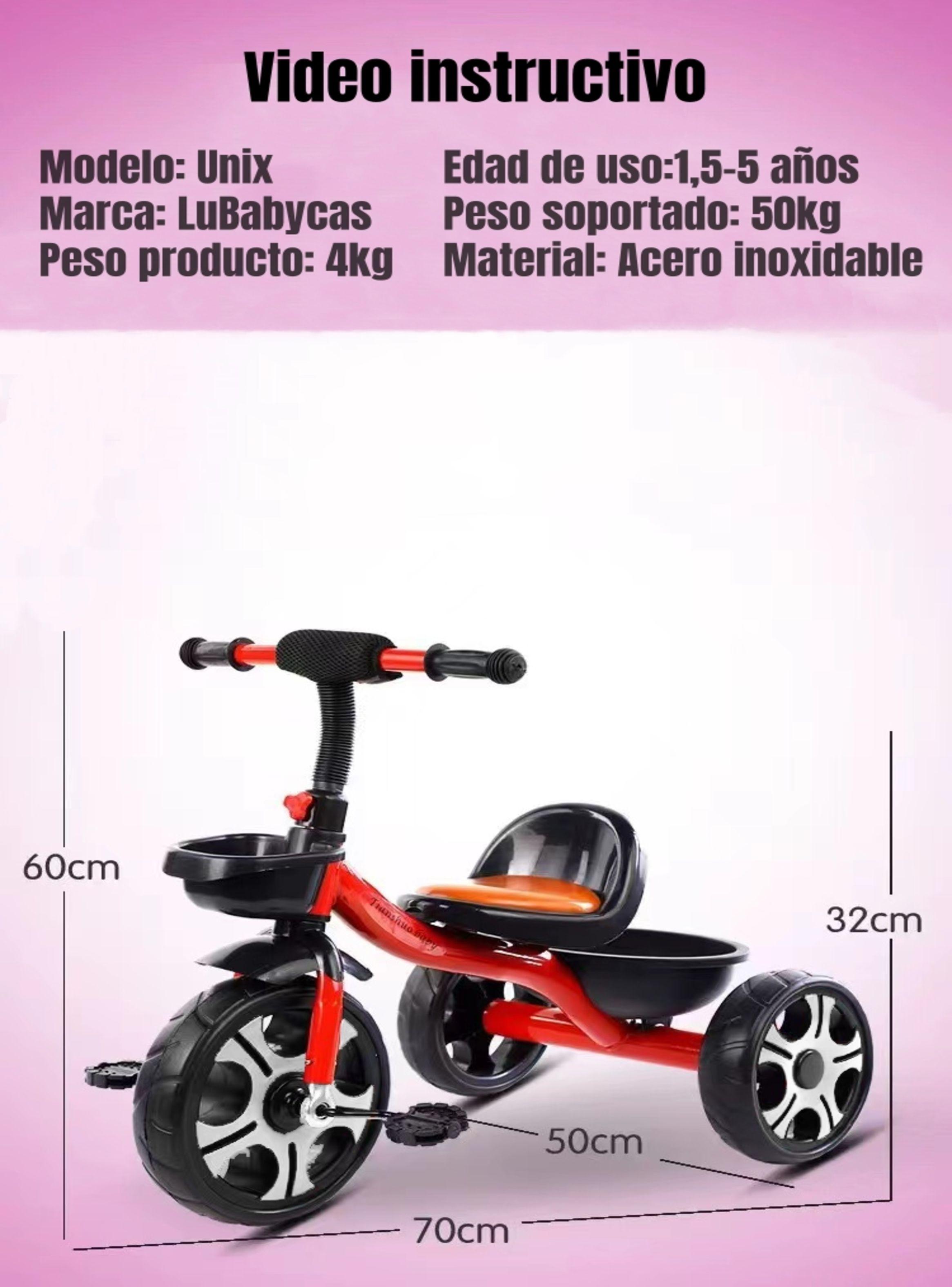 Triciclo Infantil Con Canastos 5 Años Unix Rojo LuBabycas-8