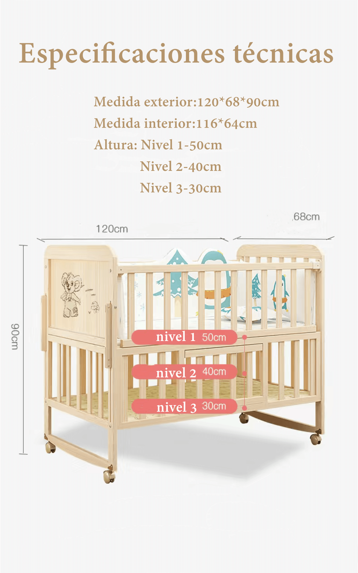 Cuna Colecho Madera Pack&Play LuBabycas Con Mudador-7
