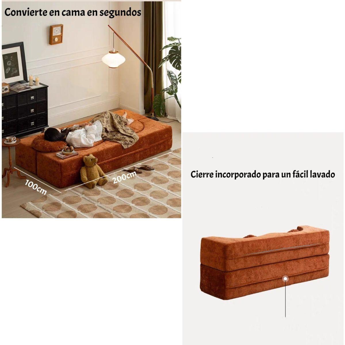 Sillon Sofa Cama Comprimido Combinable 200cm K25 Café-4