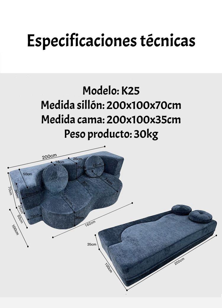 Sillon Sofa Cama Comprimido Combinable 200cm K25 Café-7
