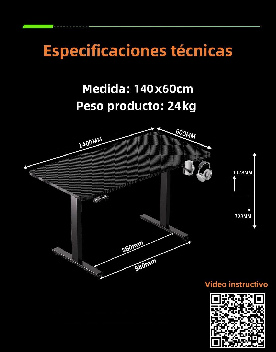 Escritorio Eléctrico Regulable Warrior 140cm LuBabycas-7