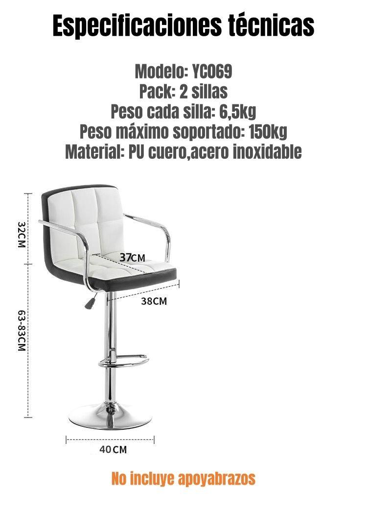 Pack 2 Sillas Piso Bar Negra Altura Regulable Ecocuero YC069-7