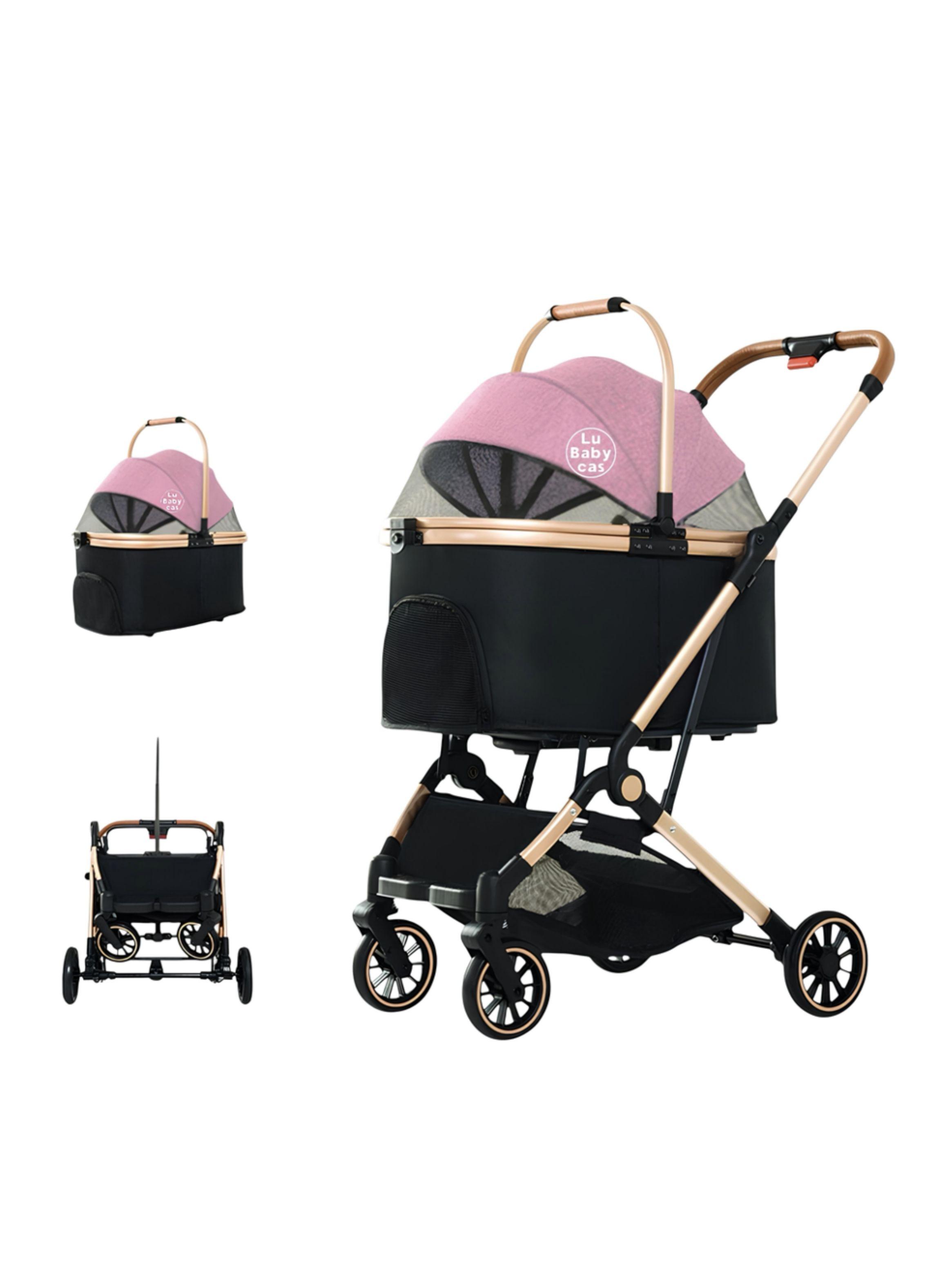 Coche Para Mascotas Premium 2 En 1 C106 Rosado LuBabycas-0
